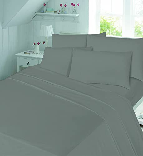 CHILIMILII 100% Brushed Cotton 4 Piece Flannel Sheet Set,Flat Sheet, Fitted Sheet with 2 Pillowcases, Brushed For Extra Softness, Warm,Easy Care Thermal Flannelette Sheet set (Grey, Double)