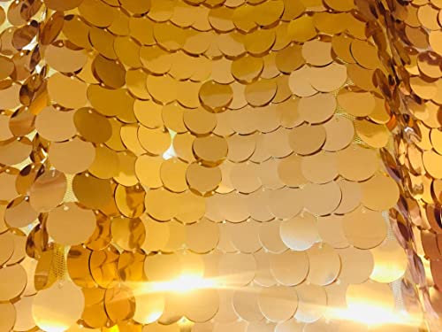 18 mm großer Pailletten-Stoff, 2-Wege-Stretch-Hintergrund, 130 cm breit, glitzernde Pailletten (Gold)