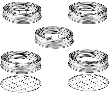 ccHuDE 5 Pcs Mason Jar Flower Insert Lids Metal Flower Lid Insert Flower Organizer Lid Insert with Square Grids for Regular Mouth Canning Jars