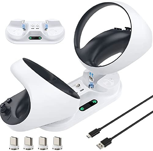 Ladestation für PS5 VR2 Controller, Schnellladestation mit LED-Licht, 4 Magnetische Adapter Vom Typ C, für Sense Controller