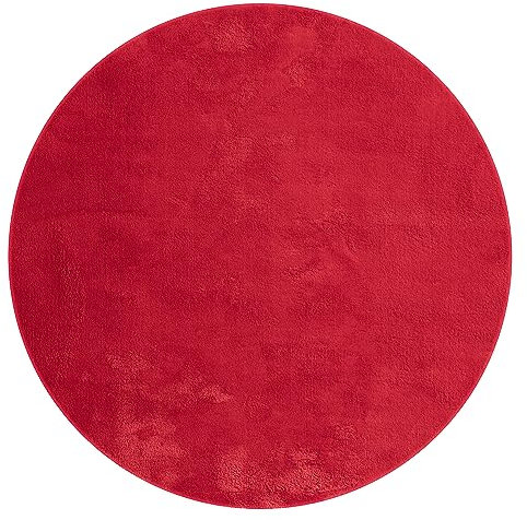 Mia´s Teppiche Taos kuscheliger Kurzflor Teppich, Anti-Rutsch Unterseite, Waschbar bis 30 Grad, Super Soft, Felloptik, Red, 120 x 200 cm Round
