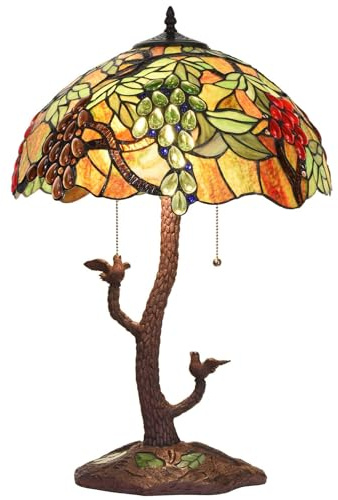 Bieye L30765 Tiffany Tischlampe aus buntem Glas, 61 cm | Mosaik-Baumstamm-Basis, Für Wohnzimmer, Für Nachttisch, Heimdekoration
