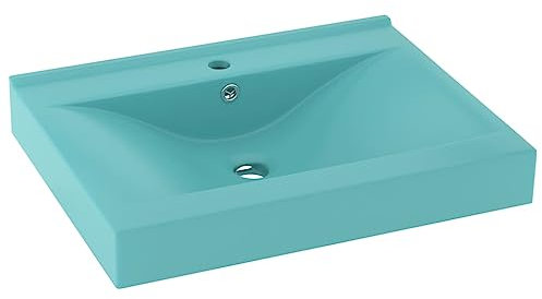 vidaXL Luxus Waschbecken mit Hahnloch matt hellgrün 60x46cm Keramik