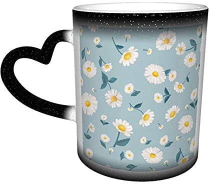 BOHHO Taza Taza de café con diseño de Margarita Taza de Viaje con Cambio de Color Negro mágico Personalizada Taza de cerámica Sensible al Calor