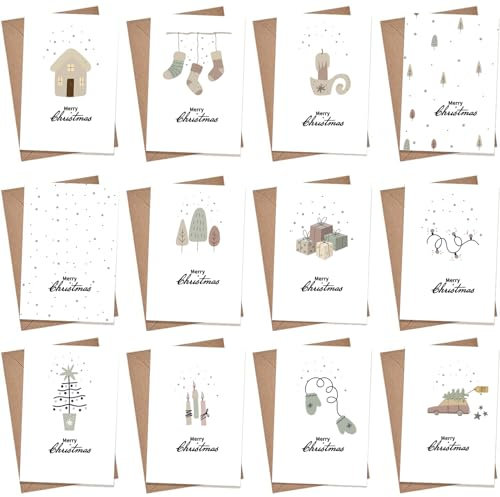 FiveMileBro Weihnachtskarten mit umschlag set, 12er weihnachtskarten A6 postkarten set mit weihnachtlichen motiven weihnachtsgrüße, weihnachtskarte für familie freunde (B)