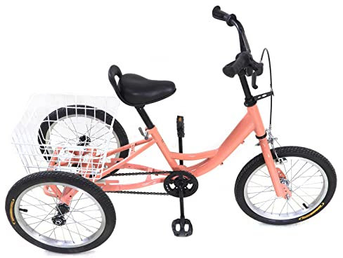 XUEMANSHOP 16 Zoll Dreirad Kinder, Kinder Fahrrad mit Vordere Korbhalterung Verstellbarer Lenker Sattel 3 Antirutsch- und verschleißfeste Räder für 7-10 Jahre Alt (16 Zoll Orange)