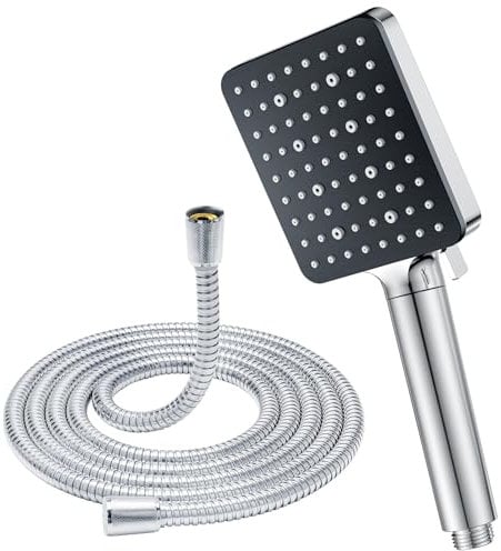YEAUPE PRO Soffione Doccia con Tubo 1.6M, Doccino per Doccia con Filtro,Soffione Doccia Anticalcare Alta Pressione,Soffione Doccia Quadrato Grande con 6 tipi di getto,Doccia Bagno(100 * 115mm),Cromo