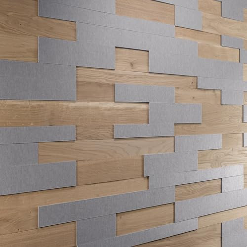Akustische Wandpaneele aus Eiche un Filz, 3D Wandpaneele, Strukturierte Eiche, Holzverkleidung, Wooden Wall Design, model OZO Acoustic Platinum (1m2)
