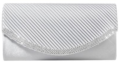 RPAEOY Clutch Damen Glitzer Diamant Satin Plissiert Abendtasche Abnehmbarer Kettentasche Hochzeit Freizeit Date Hochzeit Cocktail Party Tanz Party Geburtstagsfeier Geschenk (Silber)