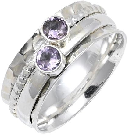 JEWELFORCE Amethyst Edelstein Spinner Ring 925 Sterling Silber Meditationsring Männer und Frauen Geschenkartikel handgefertigter Schmuck JSR-155H_66 (21.0)