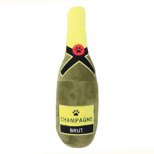Glow Pups Plush Champagne Bottle Dog Toy, Plush Dog Toy for Birthday Gift, Holiday Party Favor (Champagne Bottle)
