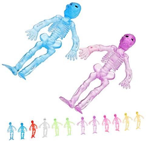 CAXUSD Dehnbare Skelett Spielzeuge 20 Stück Buntes Kleiner Spielzeug aus Tpr für Kinder Stressabbau Partygeschenk Halloween Lustiges Skelett Kinderspielzeug