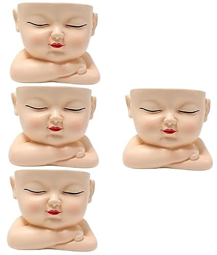 Milisten 4 Stück Baby Gesicht Blumentopf Tischdekoration Kopf Pflanzentöpfe Pflanzendekor Töpfe für Pflanzen Pflanztopf Blumentopf im Freien Schreibtisch Dekorationen Vase Container Harz