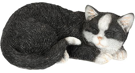 Dekofigur schwarze Katze liegend Kätzchen Katzenfigur für Grab Lebensecht Statue Ornament Tierfigur Dekofigur Deko Dekoelement Figur Kunstharz Motiv zum Dekorieren Zierelement Geschenkidee