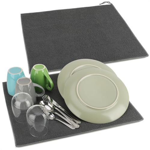 COM-FOUR® 2x Tappetini Scolapiatti per Piatti, Posate e Pentole - Scolapiatti 48 x 38 cm - Tappetino Scolapiatti in Microfibra - Tappetino per Lavello (2 pezzi - mat)