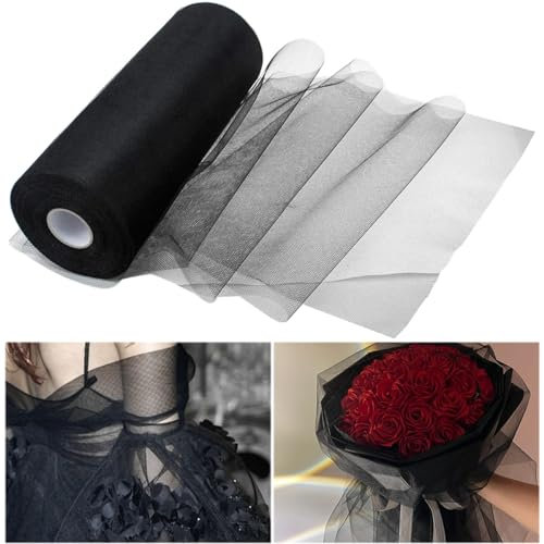 Tüllrolle 30 cm x 91,4 m, Hochzeit Tüll Dekoration Tischläufer 100 Yards Tüllband Rollen, Tüll Stoff für DIY Tutu Rock Hochzeit Tischläufer Dekoration (Schwarz)