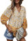 CNTSFS Chemisier femme élégant décontracté Boho col en V, motif floral, tunique ample, manches longues, été, jaune, S