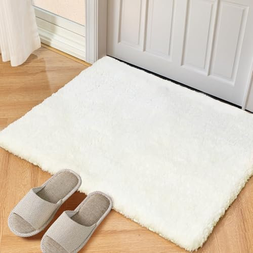 Latepis Teppich Schlafzimmer Weiß Flauschig 60x90 cm Badteppich Kinderzimmer Wohnzimmer Kunstfell Teppich Weich Klein Waschbar Fellteppich Kuschelig rutschfest