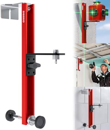 Sigerio Poteau de niveau laser, support de niveau laser en alliage d'aluminium, adaptateur de niveau laser mural réglable, décoration de plafond, support de levage infrarouge (rose rouge)