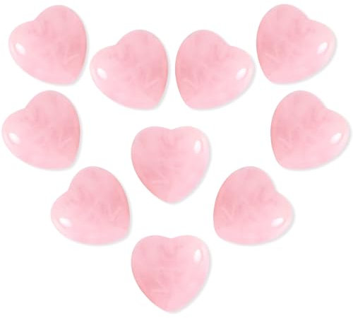 ueslwser 10Pcs Rose Quartz Crystals, Healing Crystals, Rose Quartz Crystal Heart, Worry Stone for Anxiety Relief, Crystal Gifts for Women, Valentines Day or Graduation Ceremon
