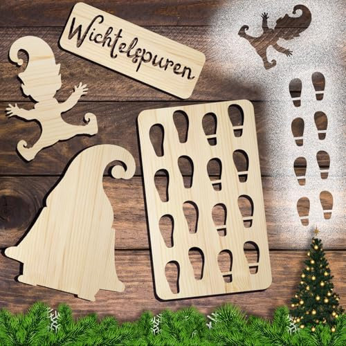 Axinyijia 2 Stück Wichtel Fußabdrücke Wichtel Zubehör, Holz Wichtel Schablone Set für Fenster Weihnachten Wichtelzubehör Fußabdruck Schablone (4Pcs)