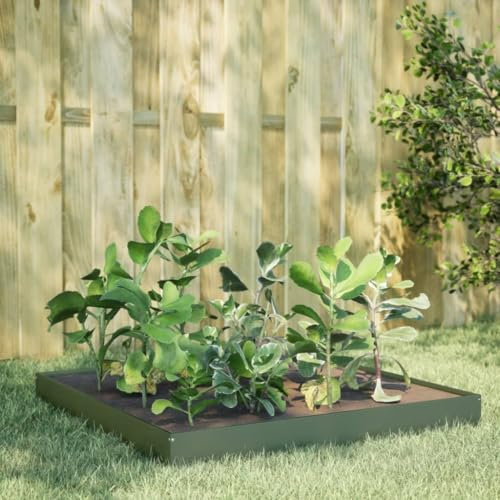 Sufrk Fioriera Rialzata Giardino Verde Oliva 100x100x18,5 cm Acciaio,Fioriera da Esterno,Orto Verticale Rialzato da Esterno per Balcone e Giardino,Mini Orto Rialzato per Piantine,Giardino Verticale da