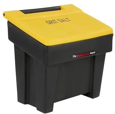 The WORKPLACE Depot 199 Litre Grit Bin, Highly Visible Black with Yellow Lid, Durable Polyethylene Grit Salt Storage Bin with Forklift Recess and Grit Salt Sticker