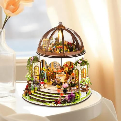 KBIBCK DIY Book Nook Kit DIY Gartenhaus Miniatur 3D Puzzle Buchstützen aus Holz DIY Miniatur Haus mit LED Leuchten Puppenhäuser Miniatur Haus Kit Modellbausätze für Erwachsene zum Bauen (Hängegarten)