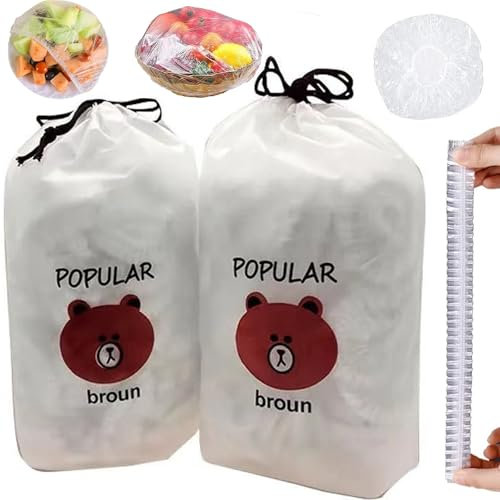 200 PCS Food Covers Plastic Stretch, Fresh Keeping Bag, Elastic Storage Covers, Preservation Bags, Disposable Bags, for Fruit Preservation and Food Storage