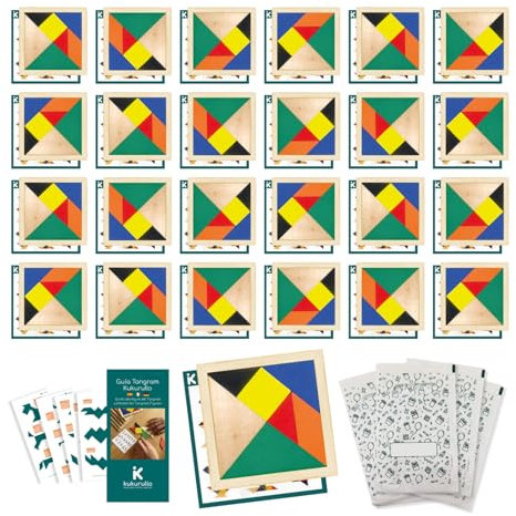 Tangram Legno con 25 Sacchetti Regalo e Guida Digitale - Regalini Fine Festa Bambini | Gadget Compleanno