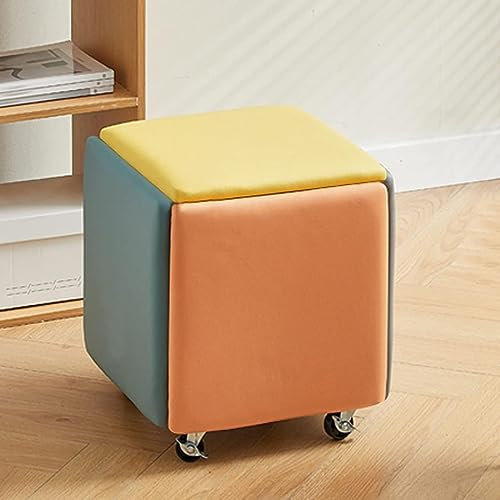 5-in-1 stapelbares Ottoman-Stuhl-Set mit Rollen, quadratischer Sitzbank aus Leder, Fußhocker für Schlafzimmer, Wohnzimmer, Esszimmer, bunt A