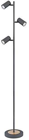 GLOBO Stehlampe Stehleuchte Wohnzimmerlampe, 3-flammig, Moderne Standlampe, Holzoptik, Strahler verstellbar, Metall, graphit, 3x GU10, LxBxH 25x23x254 cm