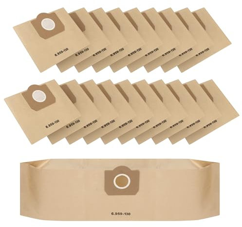 20 Sacchetti Filtro di Carta 6.959-130.0,Sacchetti per Aspirapolvere,Aspirapolvere Kärcher WD3 Premium Sacchetti A2201/2204/2504/2554/2251/2604,Sacchetto per la Polvere Riutilizzabile