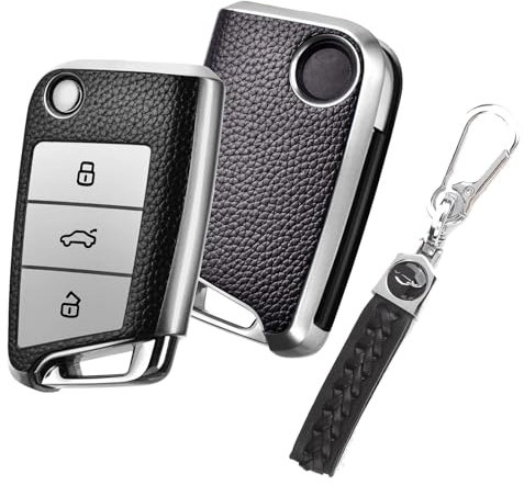 Ceeyoll Coque de Clé de Voiture pour VW,Couvre Clef Etui a Clef, Flip Key TPU Etui Carte Clé Voiture 3 Boutons pour VW Golf 7 Variant Polo Mk7 Tiguan Touran Seat Leon Cupra Fabia Ateca Octavia.