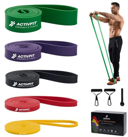 Fitnessbänder – Widerstandsbänder Krafttraining mit 5 Widerstandsstufen – Fitnessbänder Set mit Türanker, Griffen & Schutzummantelung – Trainingsbänder für Männer & Frauen