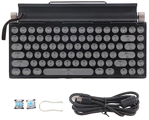 Elprico Typewriter -Tastatur, Retro Mechanical Gaming -Tastatur Verkabelt 83 Tasten mit RGB -Rückbeleuchtung, Retro -Punk -Rund -Taste, Rundtaste für PC -Laptop -Telefon, 2 -Modus (Black)