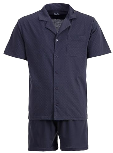 Henry Terre Herren Pyjama Shorty Karl mit Kreuz-Muster Schlafanzug Set M-5XL Baumwolle durchgeknöpft Shorts & Kurzarm-Shirt Elegantes Design Sommerschlafanzug