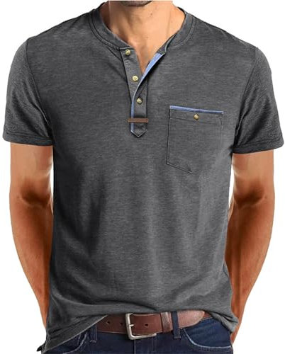 Generisch Poloshirt Herren Kurzarm Kontrastfarbe T Shirts mit Tasche Polo Klassisches Sommer Herren Shirt Poloshirt Herren Kurzarm Schwarz