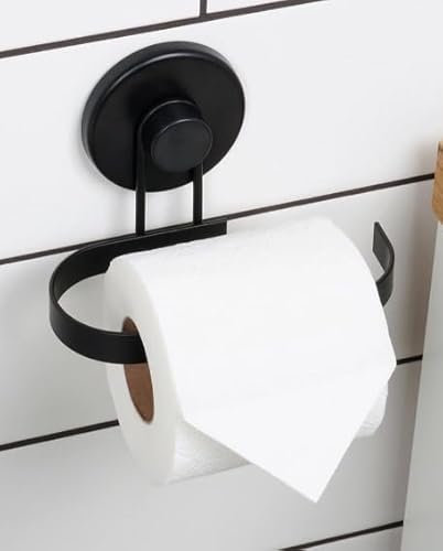 Envenzo Toilet Roll Holder Black Wall Mounted Modern With Suction Cup Self Adhesive Bathroom Toilet Roll Holder Iron Super strong Holder by Envenzo