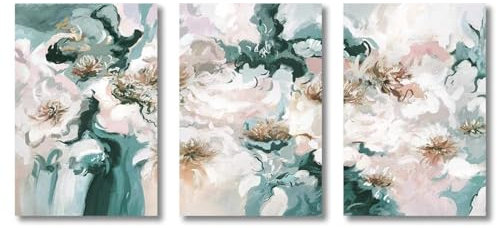HTRYwerdf astratto verde rosa piante fiori poster stampa Moderni Parete arte minimalismo tela dipinti Quadro foresta soggiorno stanza casa Decorazioniazioni 40x60cmx3 senza cornice