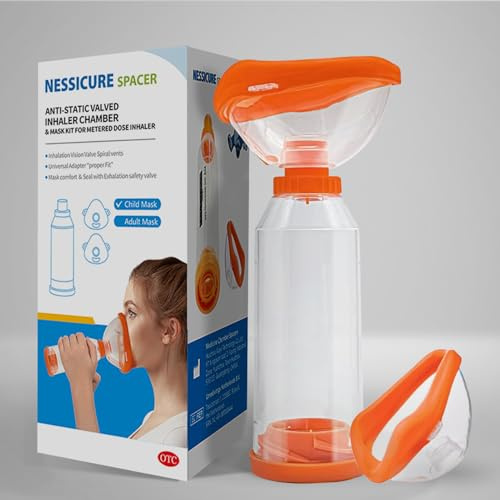 Aerosol Chamber für Erwachsene und Kinder mit Maske, Aerosolkammer Inhalator Spacer hilft Medikamente für Asthma zu liefern, Kompatibel mit jedem Dosieraerosol (Gelb, Kindermaske)