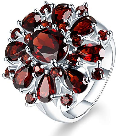 Cluster -Cocktailring rund geschnittene Ruby Diamonds Ring für Frauen Granat Weißgold, 925 Sterling Silber Zirkon Engagement Hochzeitstag Ring