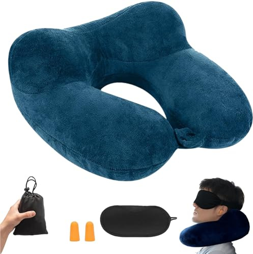 VPAFPEKG Aufblasbares Reisekissen, Nackenkissen Aufblasbar, Aufblasbares Nackenkissen Flugzeug Aufblasbar mit Schlafmaske und Ohrstöpseln, Nackenhörnchen für Camping, Reisen, Flugzeug, Zug, Auto, Büro