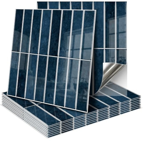 Adesivi per piastrelle 3D, autoadesivi, 30 x 30 cm, per soggiorno, camera da letto, cucina, bagno (Blu – Nero)