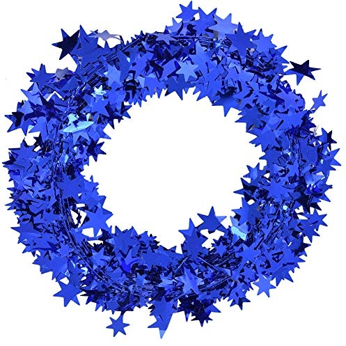 Riuulity 7,5 M Gold Silber Star Girlande, Flexible Drahtsterndekoration, Handwerk, Girlande, Kunsthandwerk, Dekorationen, Verpackung, Kleidung, Rollpack für Weihnachtsbaum -Hochzeitsfeier (BLUE)