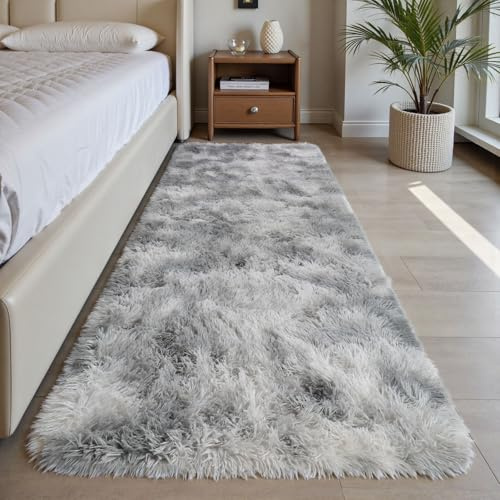 Treeboy Hochflor Teppiche Grau Teppich Wohnzimmer 80x160 Waschbar Anti-Rutsch Extra Große Teppich Schlafzimmer Flauschige Moderne Teppiche Matte Teppichen für Schlafzimmer Kinderzimmer