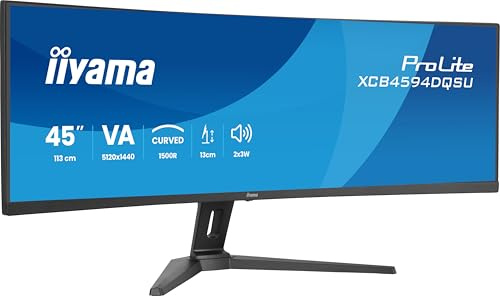 iiyama Prolite XCB4594DQSU-B1 Curved Dual-QHD VA-Monitor | 113 cm, 44,5, 32:9, 1500R, HDMI, DP, USB3.2, USB-C, HDR, Adaptive Sync, Lautsprecher, Höhenverstellung, VESA, schwarz