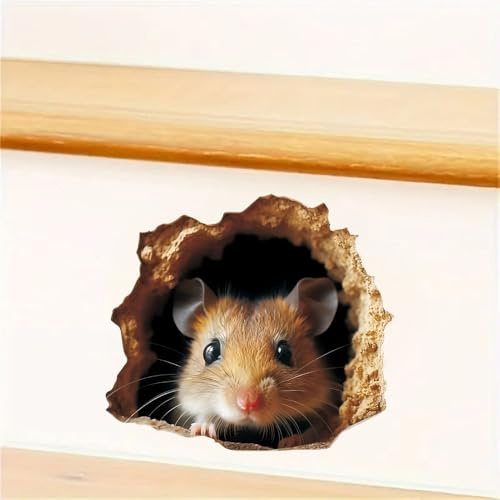 2er-Set 12x11cm große Wandaufkleber „Maus im Loch“, geeignet für Laptops, Koffer, Kühlschränke, Treppen, Toiletten, Wassertanks, Badezimmer, Autostoßstangen, Wände zu Hause | #DZ193 (DZ193)