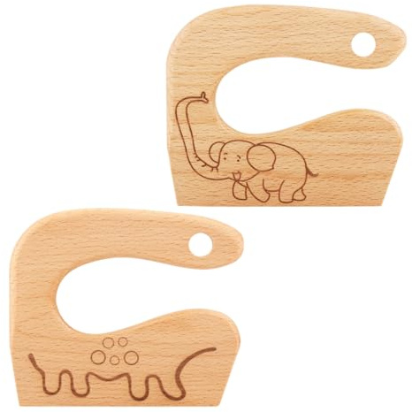 Set Coltelli Cucina per Bambini, 2 Pezzi, Carino Forme Coltelli Per Bambini Coltello, Giocattolo Coltelli per Bambini Antitaglio, Ln Legno Set Coltelli da Cucina, Tagliare E Cucinare Frutta O Verdura