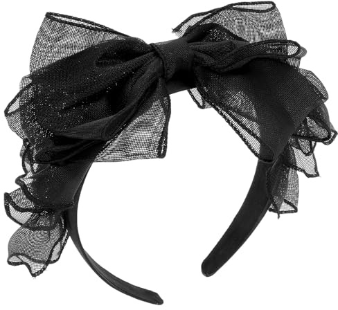 Beavorty Retro Haarreif mit Breiter Spitzen Schleife Schwarzer Spitzen Kopfschmuck für Damen Komfortabler Haarschmuck für Festival und Cosplay Party